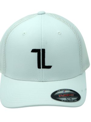 Black baseball cap with a white embroidered "TL" logo on the front and a Flexfit sticker on the brim, shown against a white background.
