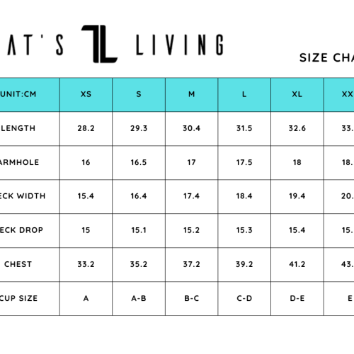 A size chart for the ComfiZip Bra - Black, showing XS to XXL measurements (cm) for length, armhole, neck width/drop, chest, and cup size. All measurements increase with each size.