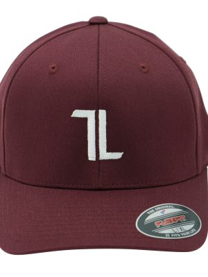 The Original Ball Cap - Maroon features tall panels, a white embroidered “7L” logo on the front, T∙LIV crest accents, and a Flexfit sticker on the brim.