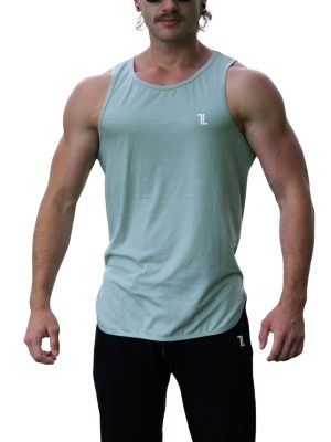 A man wearing sunglasses, black pants, and the Genesis Tank V2 - Cool Mint stands facing forward with a neutral expression against a white background.