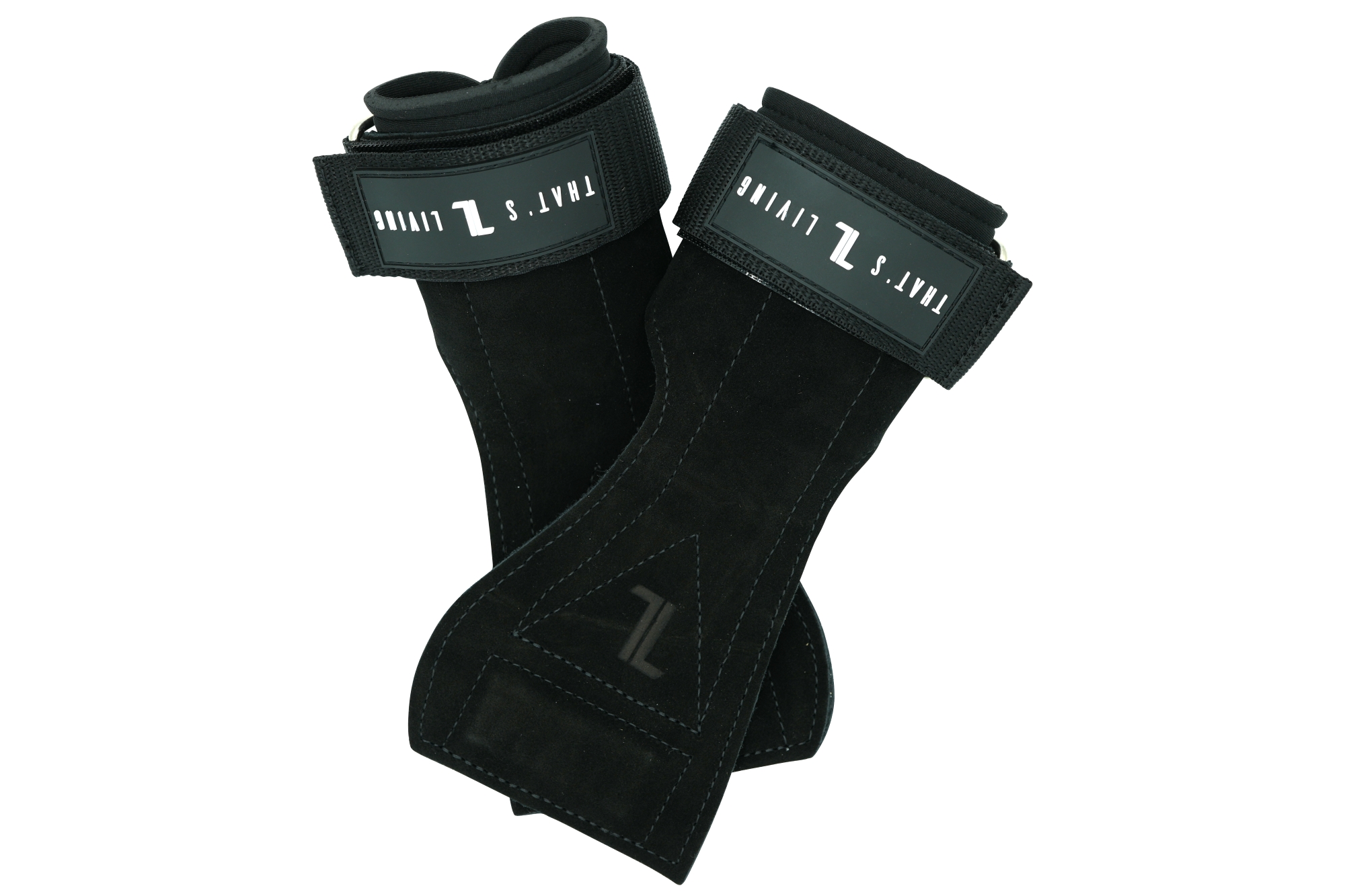 A pair of black IronHide Lifting Straps with adjustable Velcro closures and "TAYL.S LIVING" branding on top, designed to support your wrists during lifting.