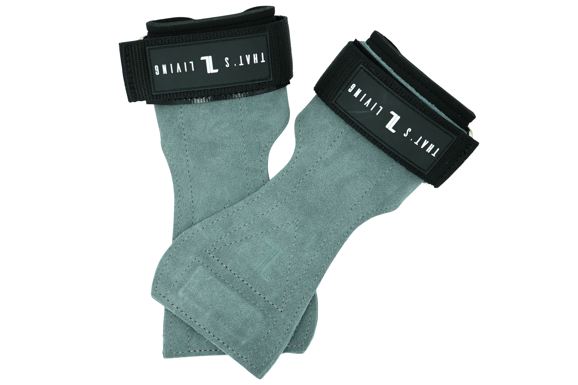 The IronHide Lifting Straps are gray suede grips with black adjustable wrist straps, each featuring "THAT’S LIVING" and a white stylized "Z" logo on the strap.