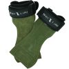 A pair of green suede IronHide Lifting Straps with black adjustable wrist straps and white "TAYL S LIFTING" branding. The overlapping grips display their stitching and logo.