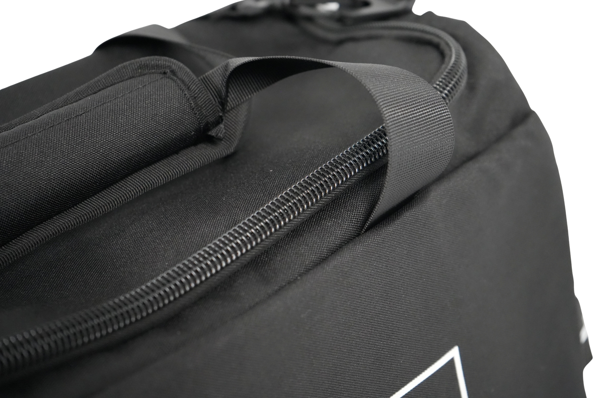 Close-up of the TRIARC Duffle Bag in black, featuring a zipper, padded handle, and sturdy strap against a white background.